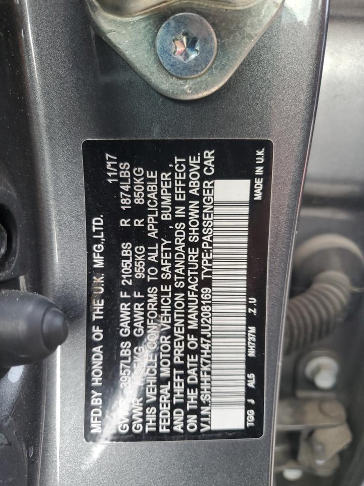 2018 Honda Civic Sport VIN: SHHFK7H47JU208169 Lot: 64940725