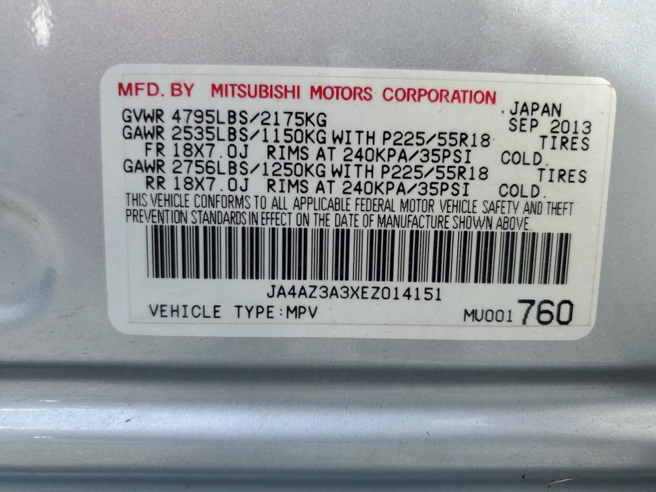 2014 Mitsubishi Outlander Se VIN: JA4AZ3A3XEZ014151 Lot: 65164255