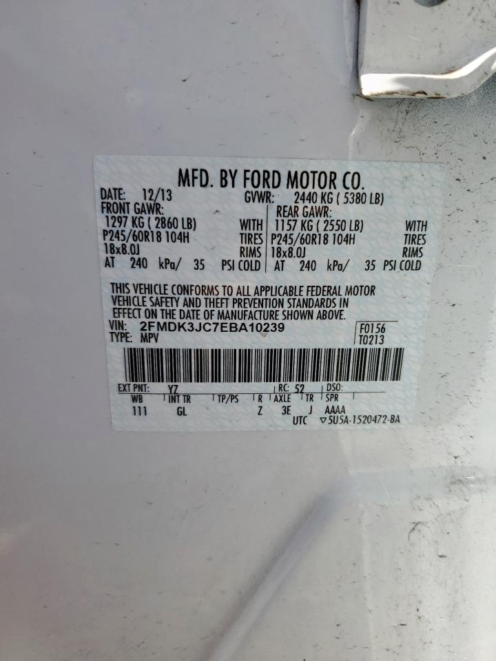 2014 Ford Edge Sel VIN: 2FMDK3JC7EBA10239 Lot: 64686265