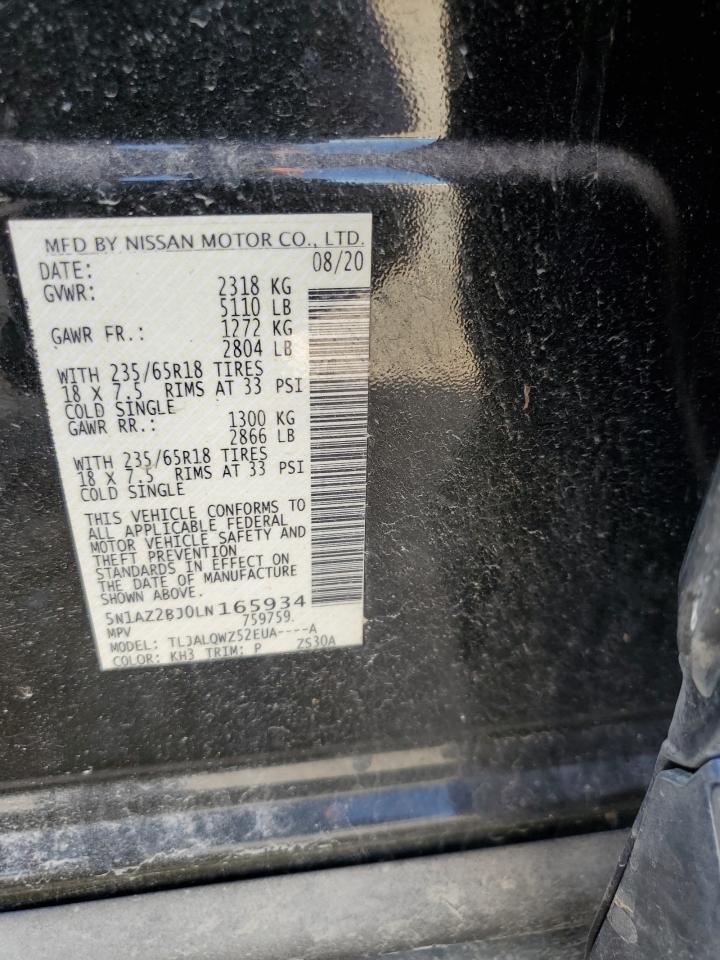 2020 Nissan Murano Sv VIN: 5N1AZ2BJ0LN165934 Lot: 64058465