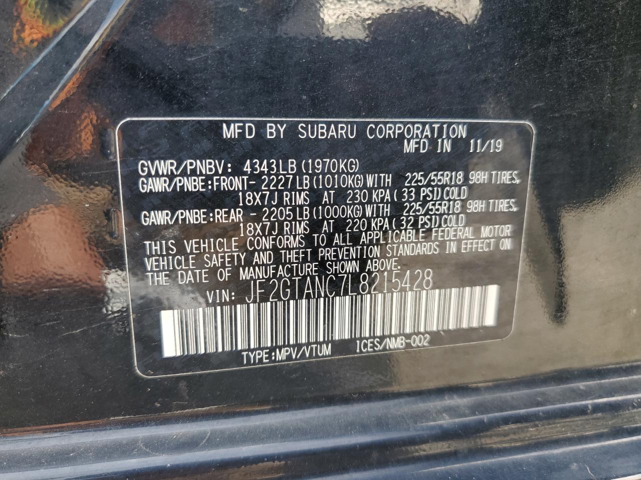 2020 Subaru Crosstrek Limited VIN: JF2GTANC7L8215428 Lot: 63556005