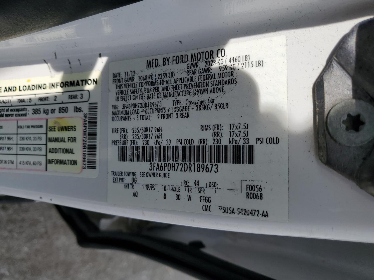 2013 Ford Fusion Se VIN: 3FA6P0H72DR189673 Lot: 65614305