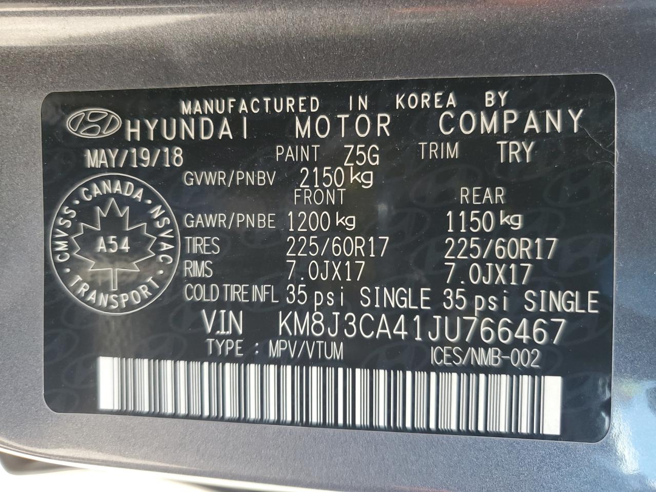 KM8J3CA41JU766467 2018 Hyundai Tucson Sel