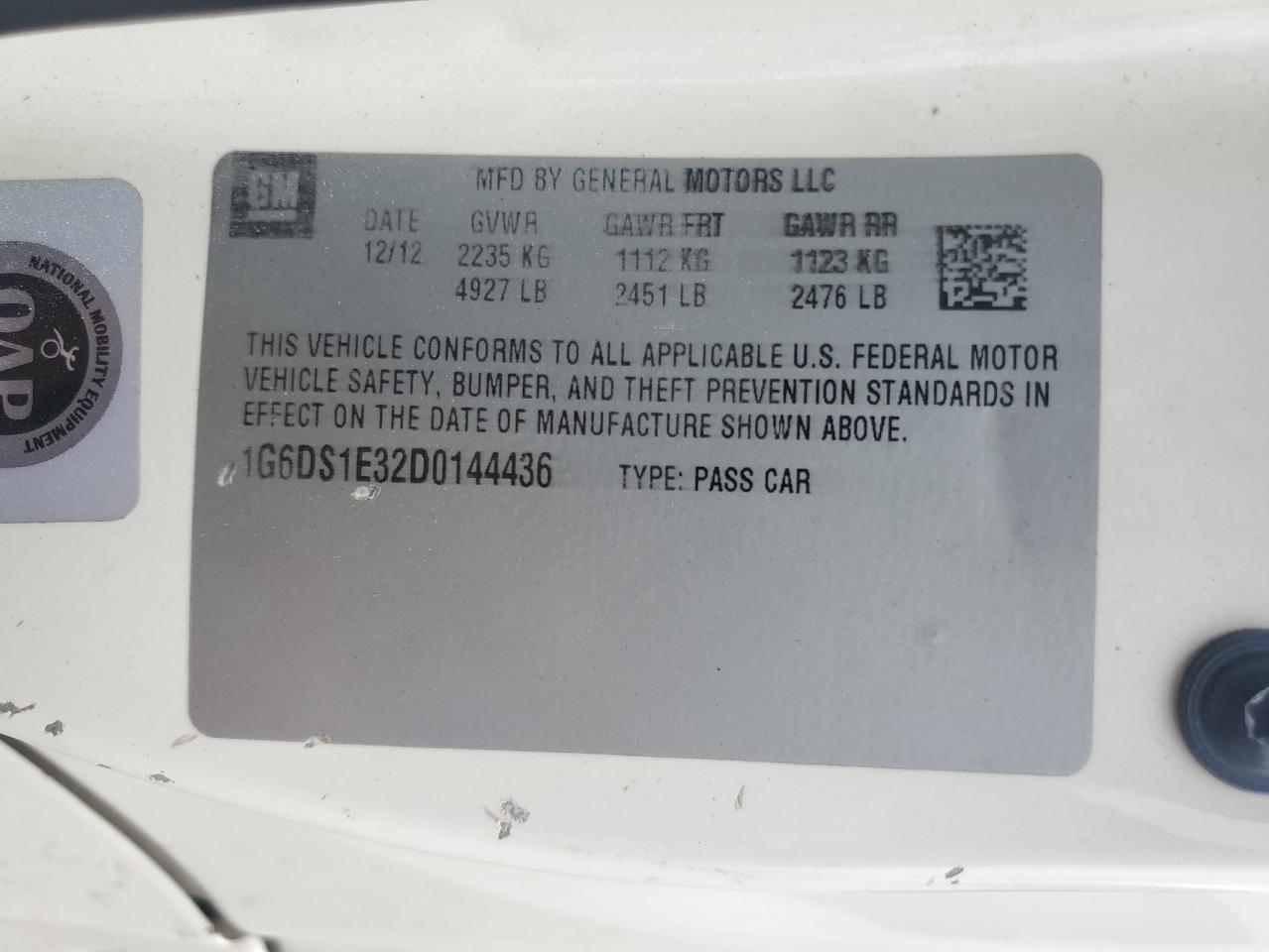 2013 Cadillac Cts Premium Collection VIN: 1G6DS1E32D0144436 Lot: 65443325