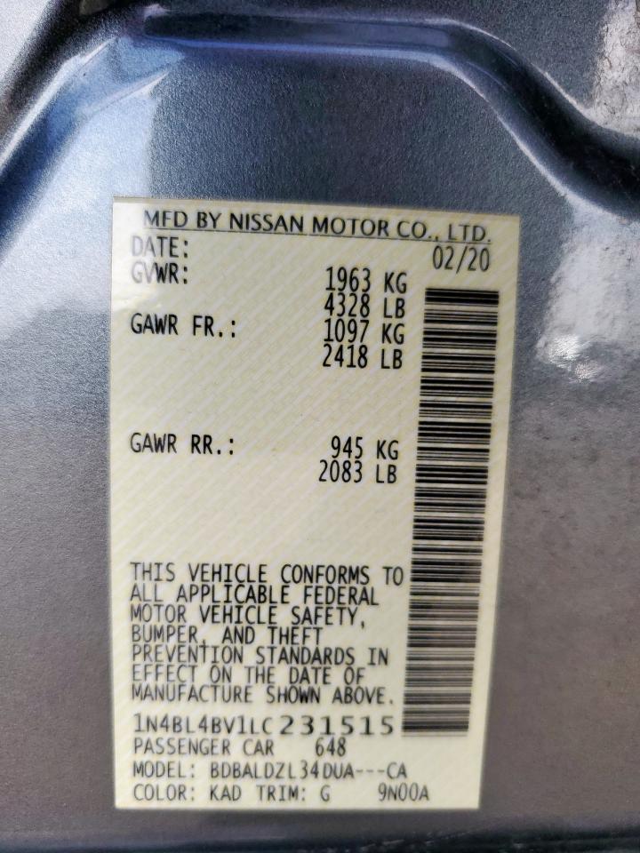 2020 Nissan Altima S VIN: 1N4BL4BV1LC231515 Lot: 65059065