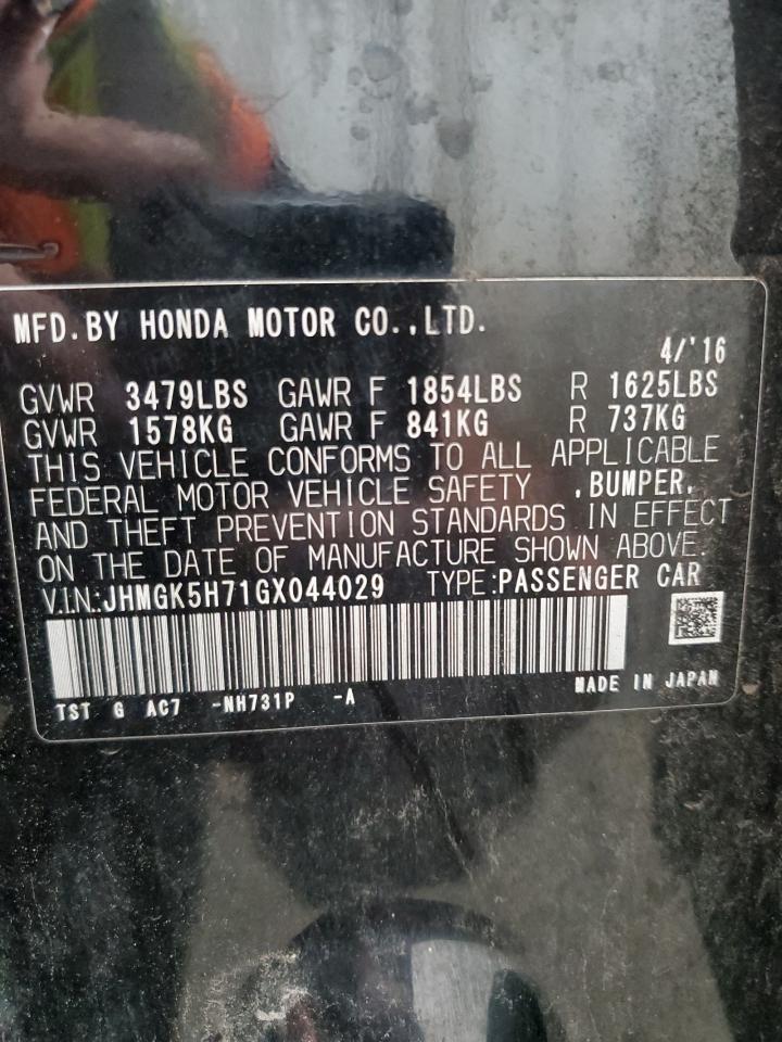 2016 Honda Fit Ex VIN: JHMGK5H71GX044029 Lot: 65278545