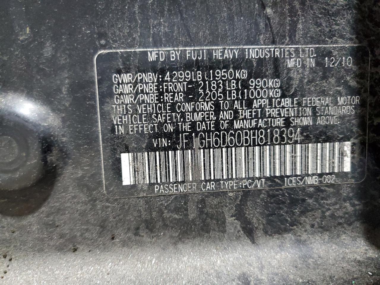 2011 Subaru Impreza Outback Sport VIN: JF1GH6D60BH818394 Lot: 65445785