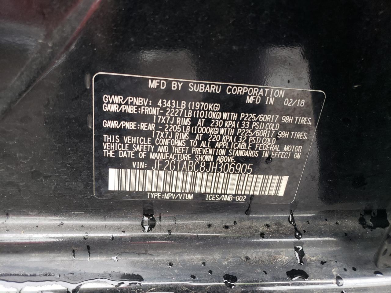 2018 Subaru Crosstrek Premium VIN: JF2GTABC8JH306905 Lot: 63943045