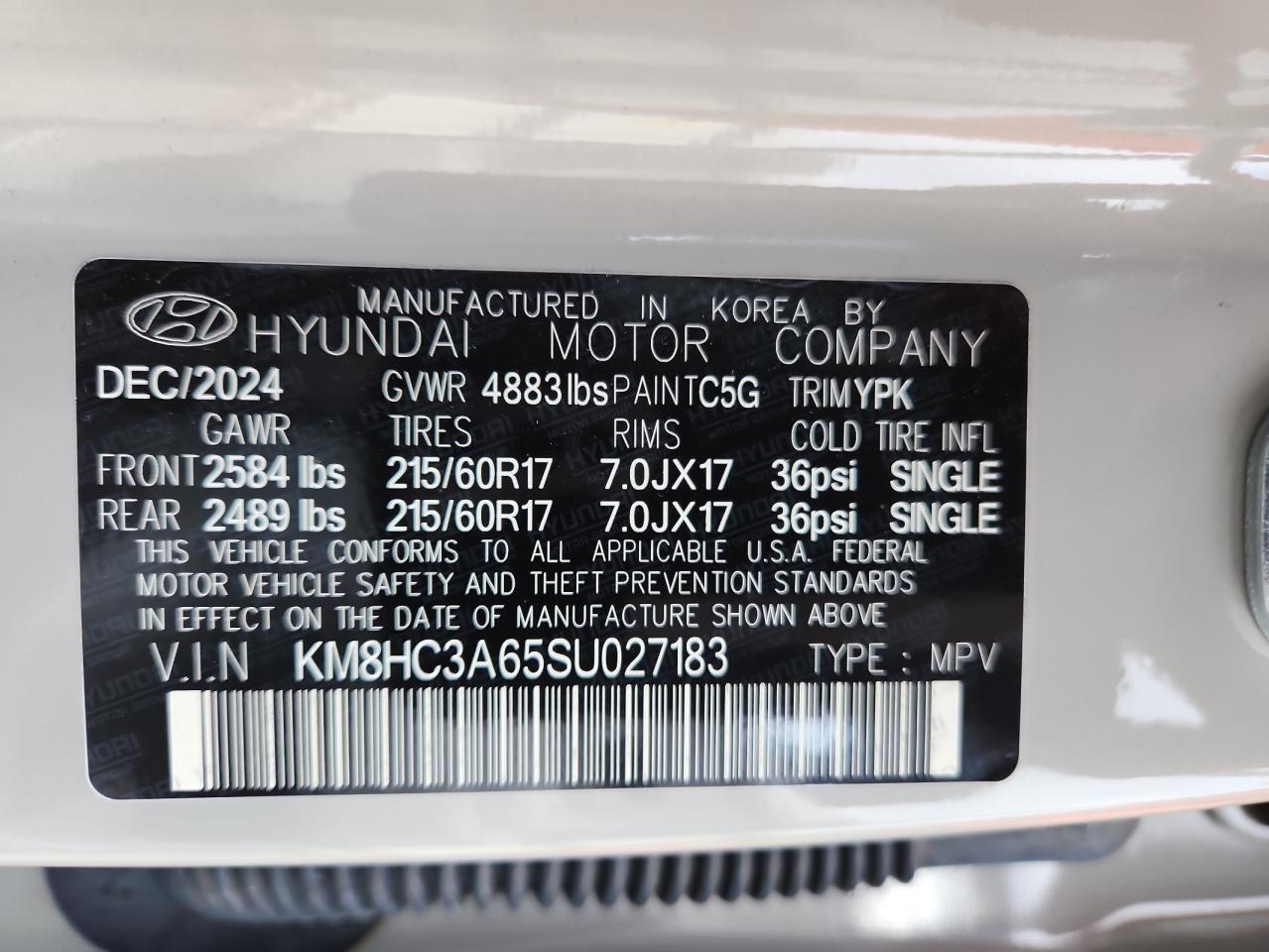 2025 Hyundai Kona Sel VIN: KM8HC3A65SU027183 Lot: 64397365