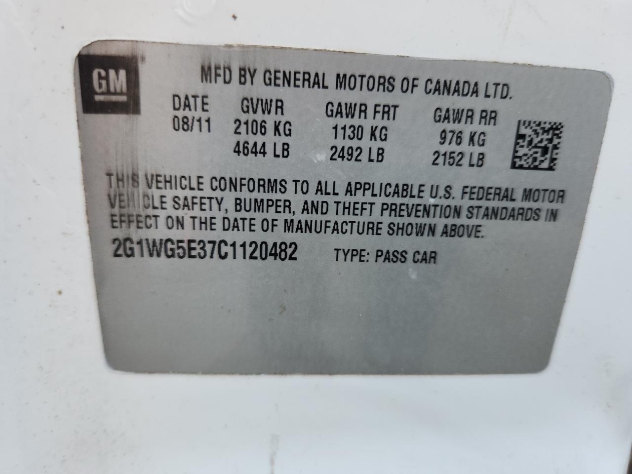 2012 Chevrolet Impala Lt VIN: 2G1WG5E37C1120482 Lot: 62496625