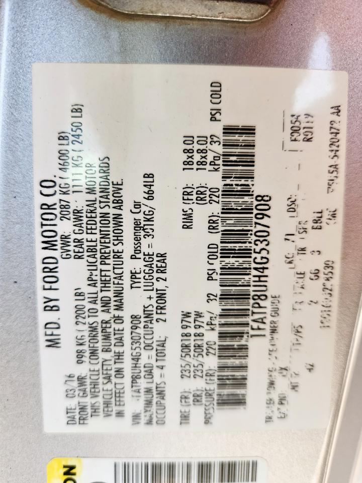2016 Ford Mustang VIN: 1FATP8UH4G5307908 Lot: 65338975