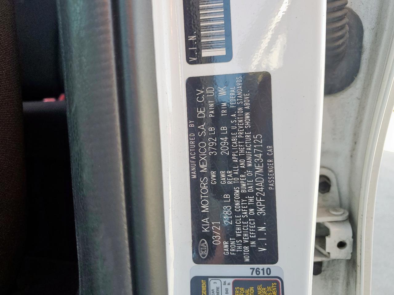 3KPF24AD7ME347125 2021 Kia Forte Fe