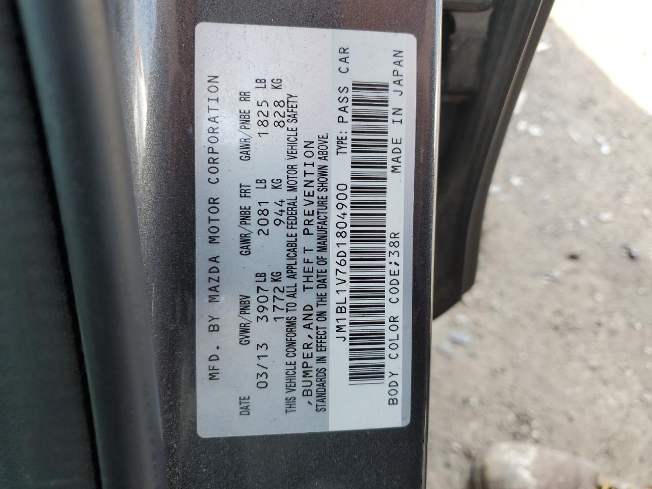 2013 Mazda 3 I VIN: JM1BL1V76D1804900 Lot: 64889575