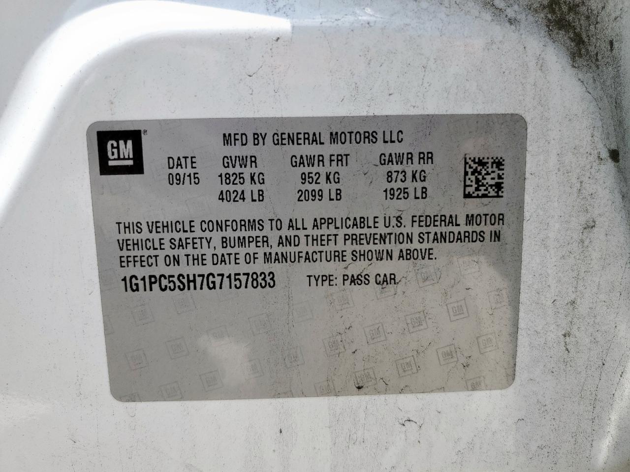 2016 Chevrolet Cruze Limited Ls VIN: 1G1PC5SH7G7157833 Lot: 65061635