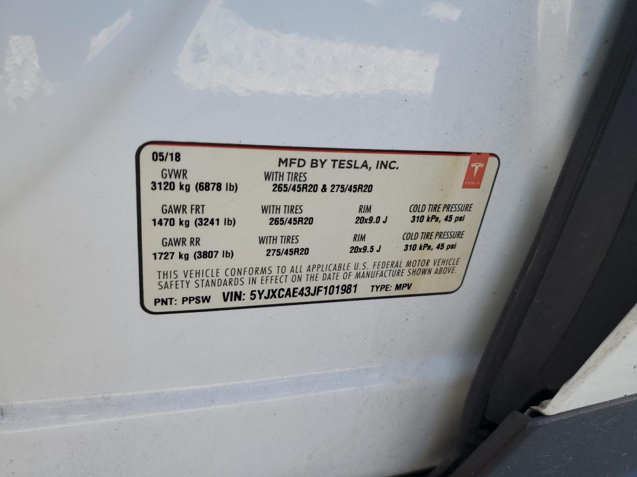 2018 Tesla Model X VIN: 5YJXCAE43JF101981 Lot: 67074215