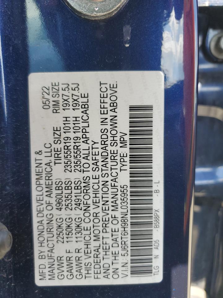 2022 Honda Cr-V Touring VIN: 5J6RT6H98NL035955 Lot: 64632675
