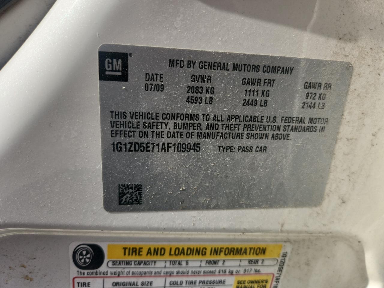 2010 Chevrolet Malibu 2Lt VIN: 1G1ZD5E71AF109945 Lot: 63317615