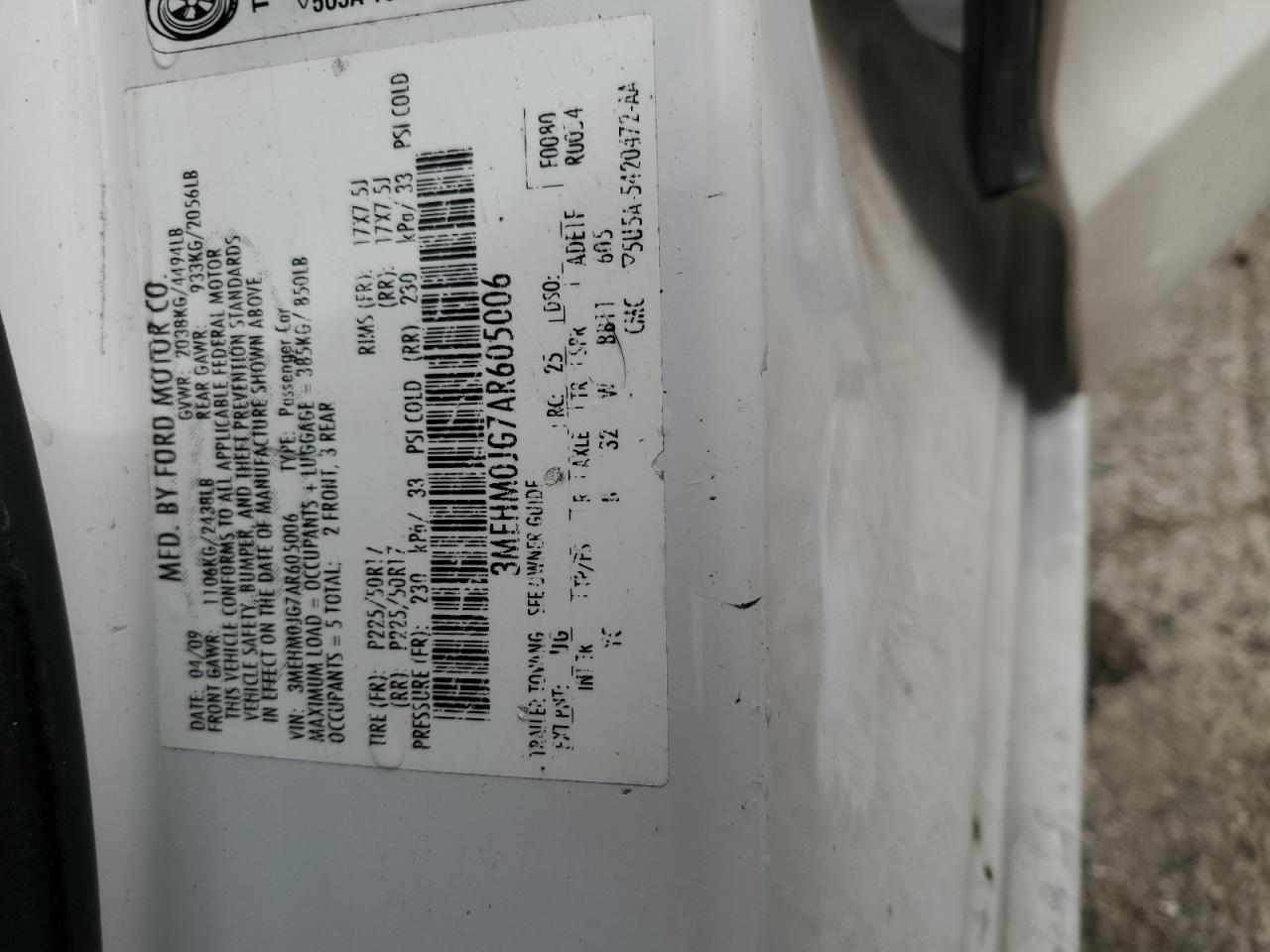 2010 Mercury Milan Premier VIN: 3MEHM0JG7AR605006 Lot: 63801295