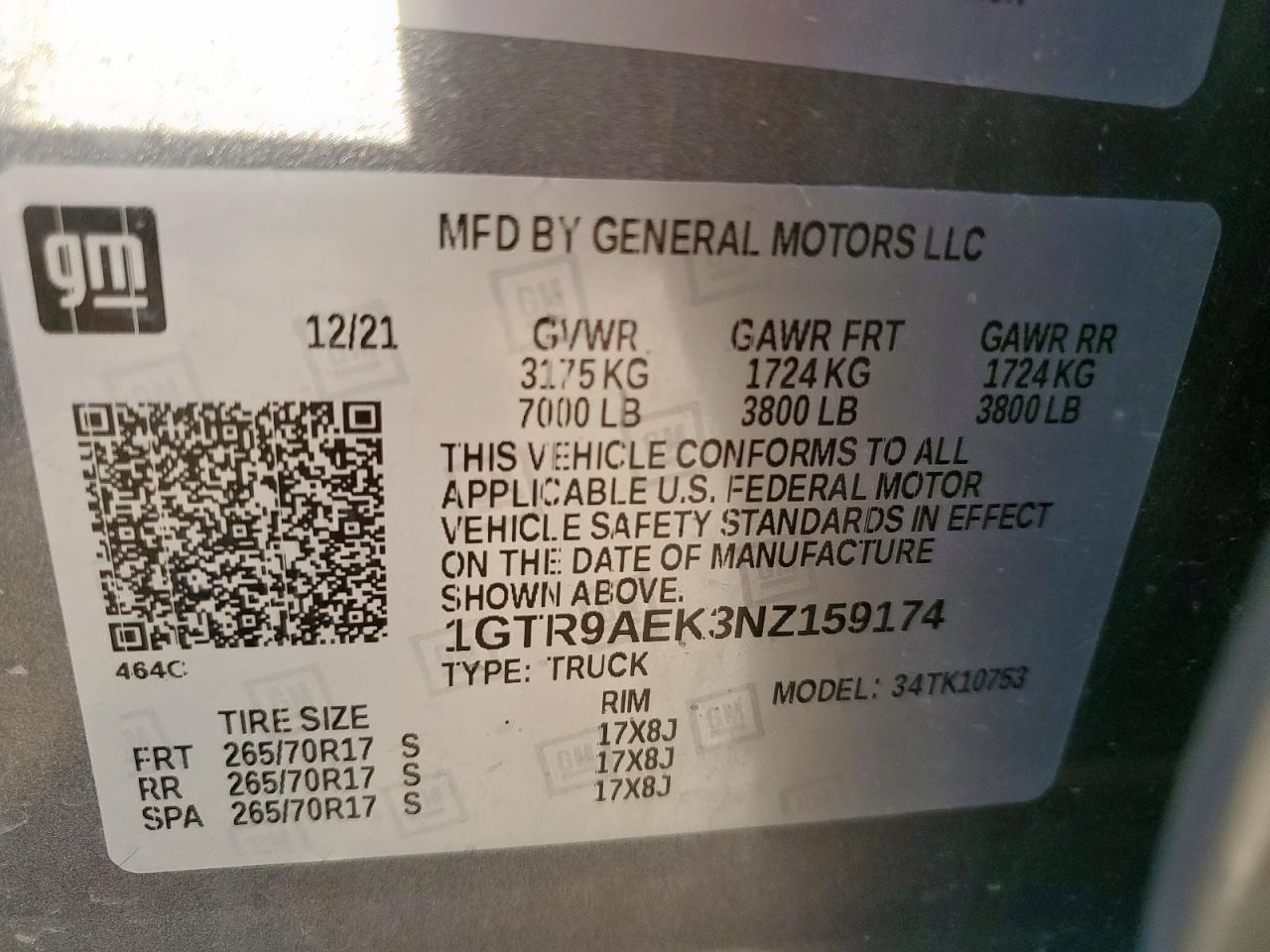 2022 GMC Sierra Limited K1500 VIN: 1GTR9AEK3NZ159174 Lot: 64842385