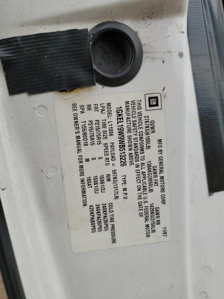 1998 GMC Safari Xt VIN: 1GKEL19W9WB513226 Lot: 64521855
