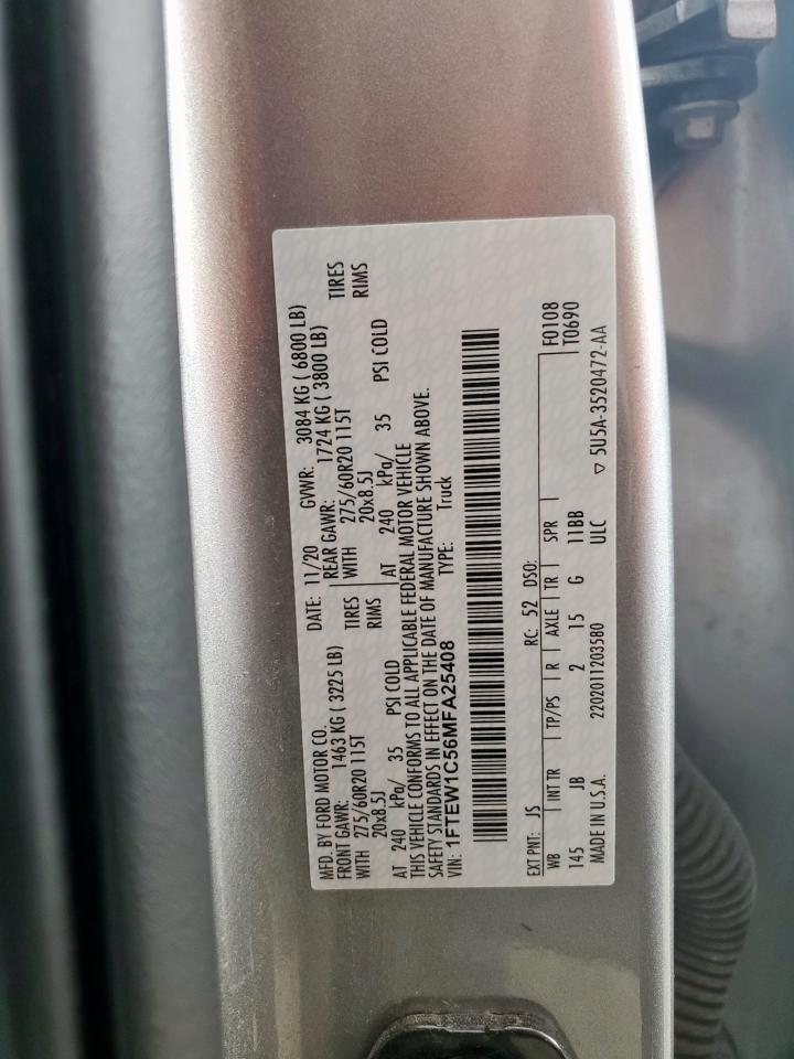 2021 Ford F150 Supercrew VIN: 1FTEW1C56MFA25408 Lot: 66445305