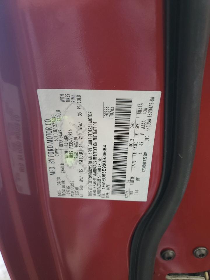 2008 Ford Explorer Xlt VIN: 1FMEU63E98UB36664 Lot: 63253605