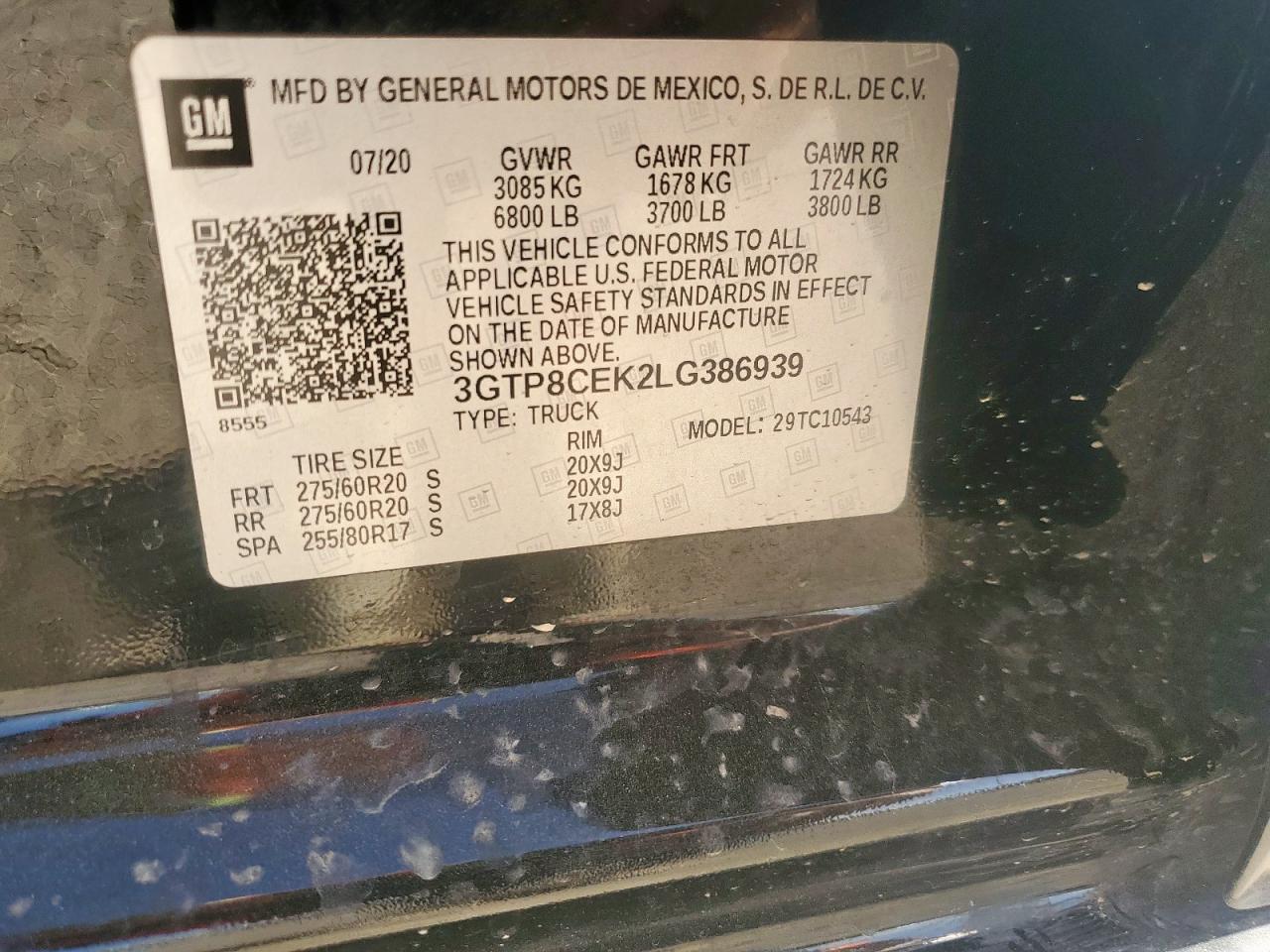2020 GMC Sierra C1500 Elevation VIN: 3GTP8CEK2LG386939 Lot: 64746425