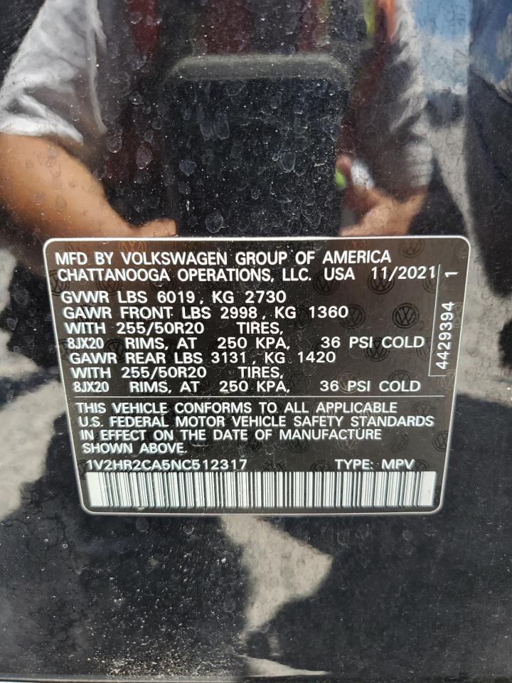 2022 Volkswagen Atlas Se VIN: 1V2HR2CA5NC12317 Lot: 64598625