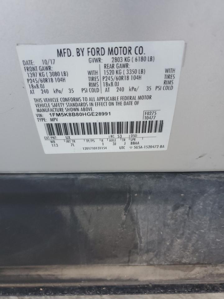 2017 Ford Explorer VIN: 1FM5K8B80HGE28991 Lot: 62384675