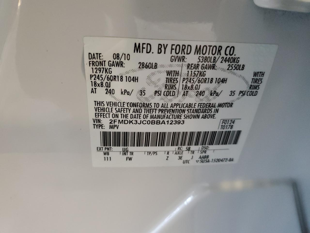 2011 Ford Edge Sel VIN: 2FMDK3JC0BBA12393 Lot: 65211835