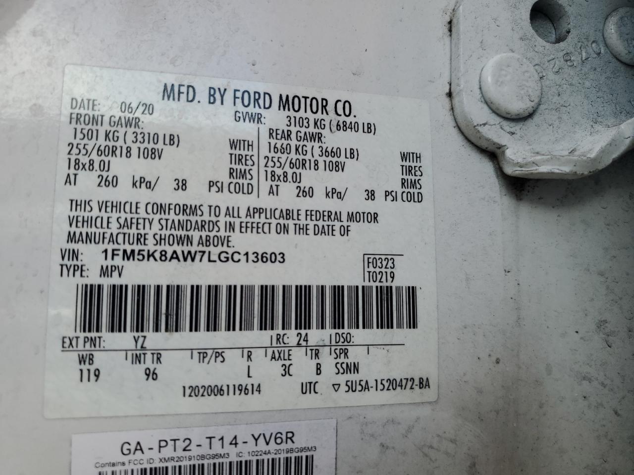 2020 Ford Explorer Police Interceptor VIN: 1FM5K8AW7LGC13603 Lot: 61629705