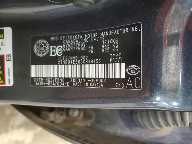 2012 TOYOTA COROLLA BASE  