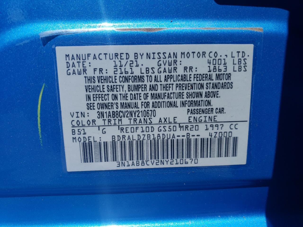 2022 Nissan Sentra Sv VIN: 3N1AB8CV2NY210670 Lot: 65678565