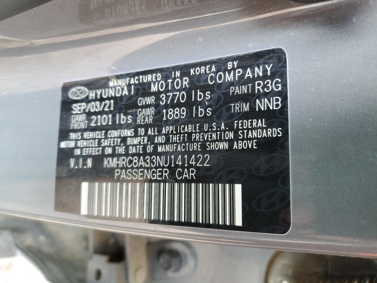 2022 Hyundai Venue Sel VIN: KMHRC8A33NU141422 Lot: 63744515