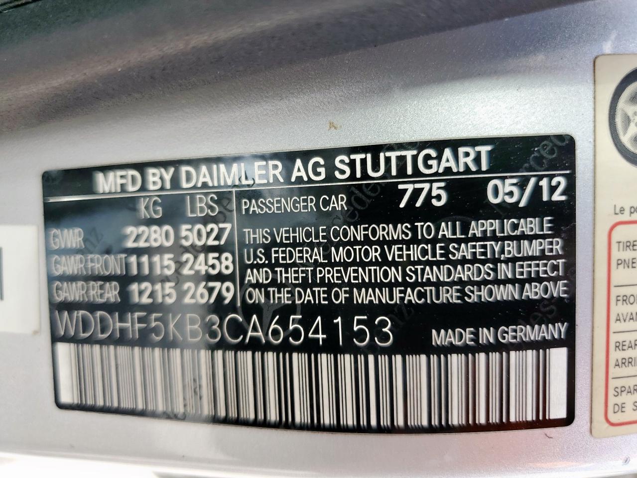 2012 Mercedes-Benz E 350 VIN: WDDHF5KB3CA654153 Lot: 63199435