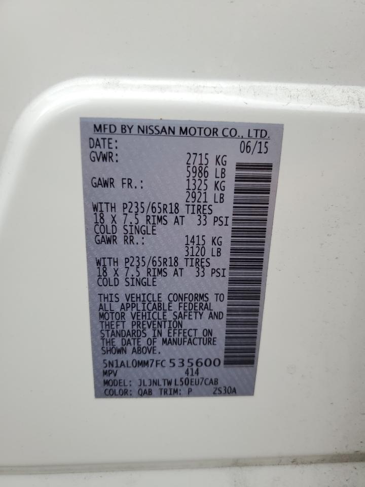 2015 Infiniti Qx60 VIN: 5N1AL0MM7FC535600 Lot: 66954595