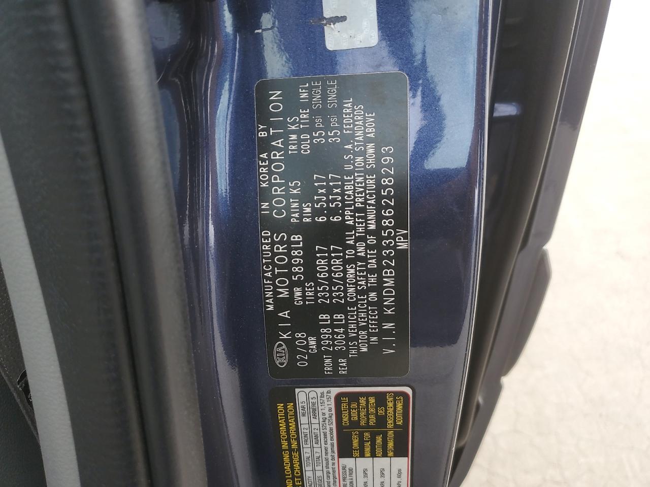 2008 Kia Sedona Ex VIN: KNDMB233586258293 Lot: 64325825
