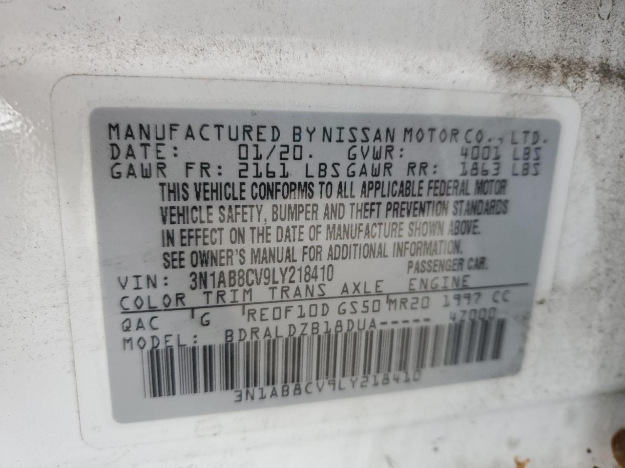 2020 Nissan Sentra Sv VIN: 3N1AB8CV9LY218410 Lot: 64602845