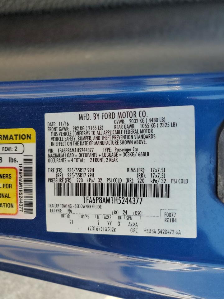 2017 Ford Mustang VIN: 1FA6P8AM1H5244377 Lot: 65463965