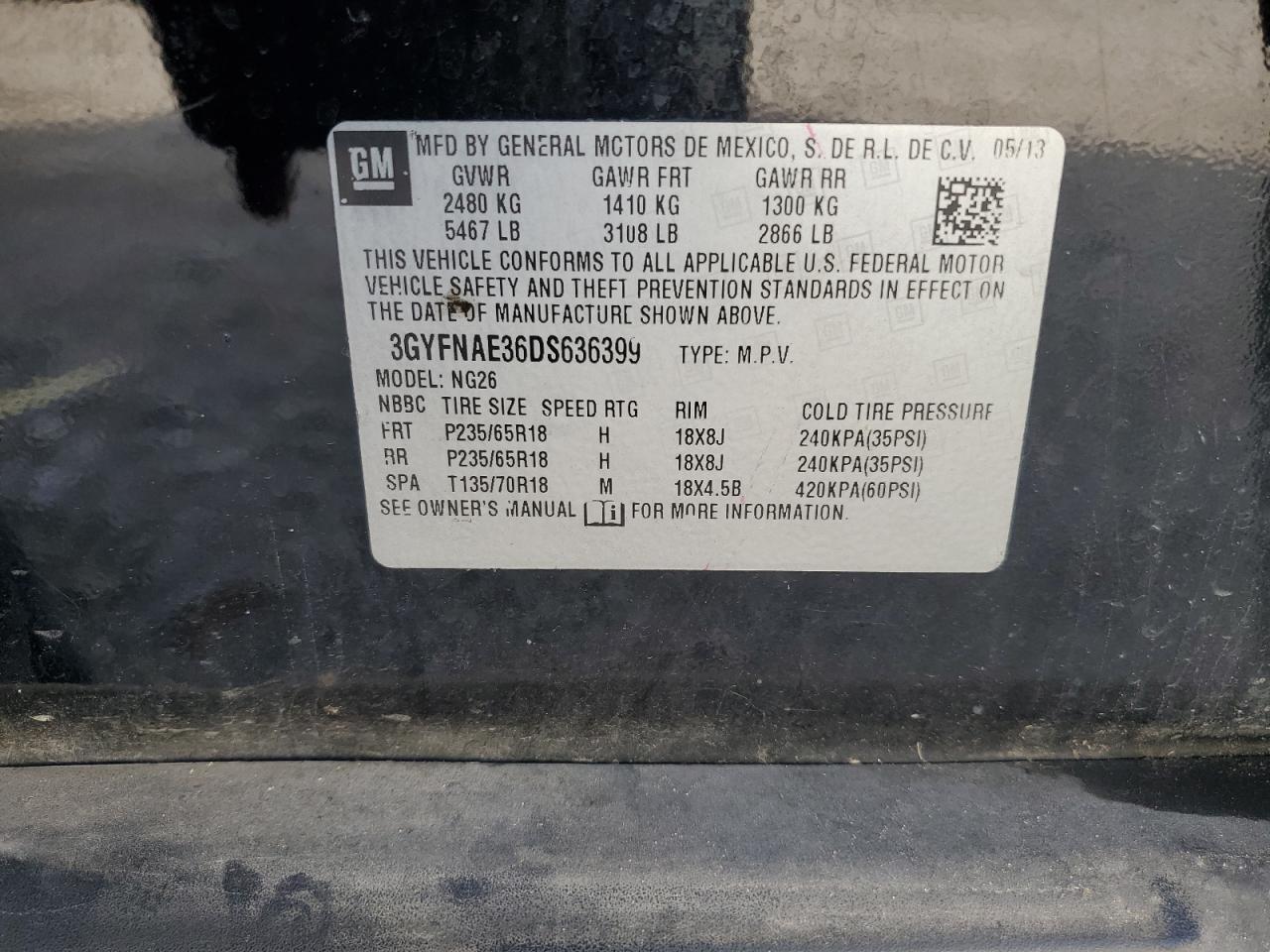 2013 Cadillac Srx VIN: 3GYFNAE36DS636399 Lot: 64896545