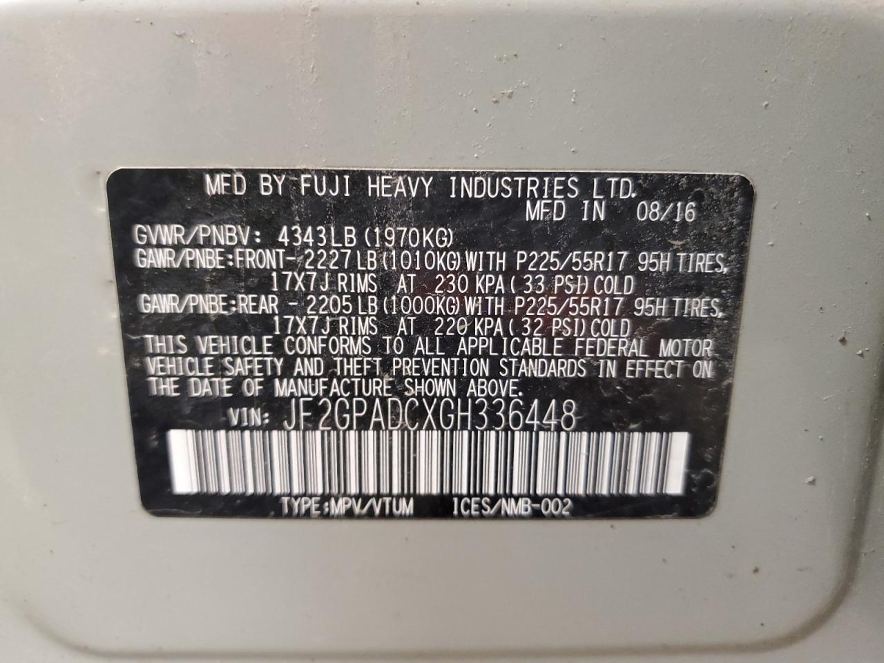 2016 Subaru Crosstrek Premium VIN: JF2GPADCXGH336448 Lot: 65785015