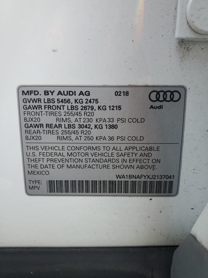 2018 Audi Q5 Premium Plus VIN: WA1BNAFYXJ2137041 Lot: 64109125