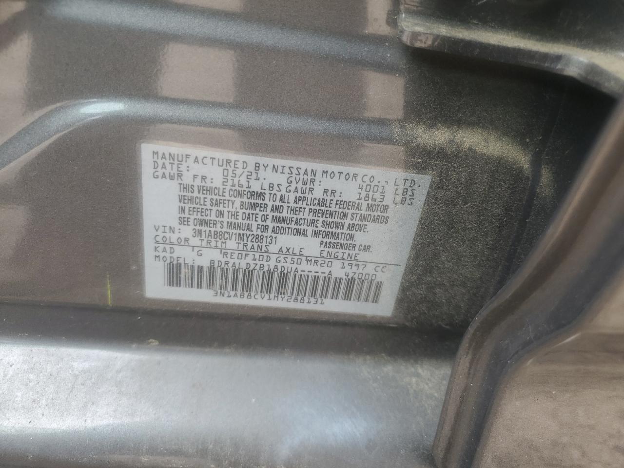2021 Nissan Sentra Sv VIN: 3N1AB8CV1MY288131 Lot: 64012795