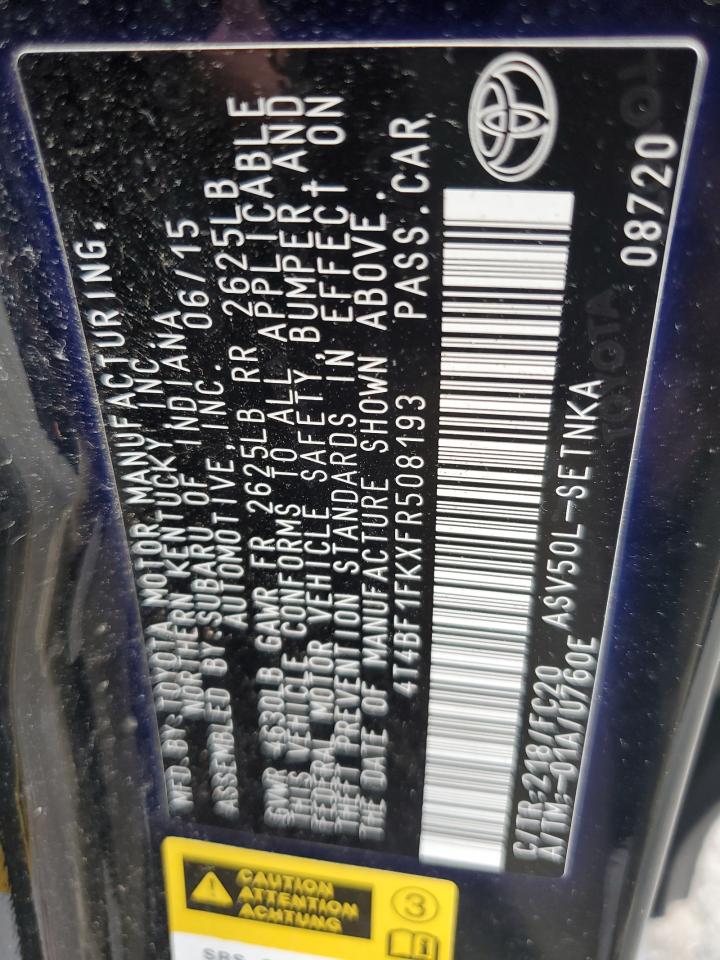 2015 Toyota Camry Le VIN: 4T4BF1FKXFR508193 Lot: 64901855