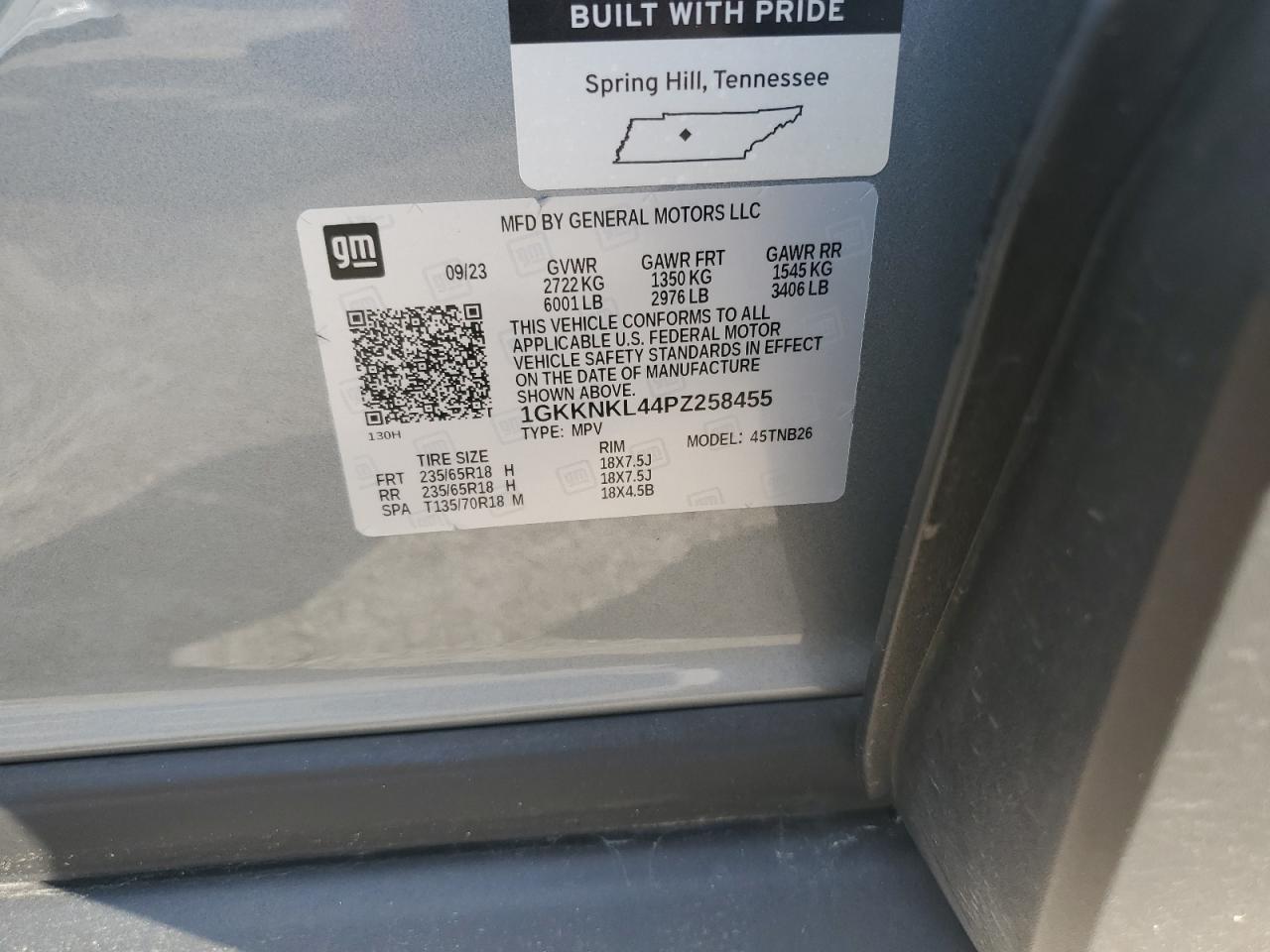 2023 GMC Acadia Sle VIN: 1GKKNKL44PZ258455 Lot: 64940275
