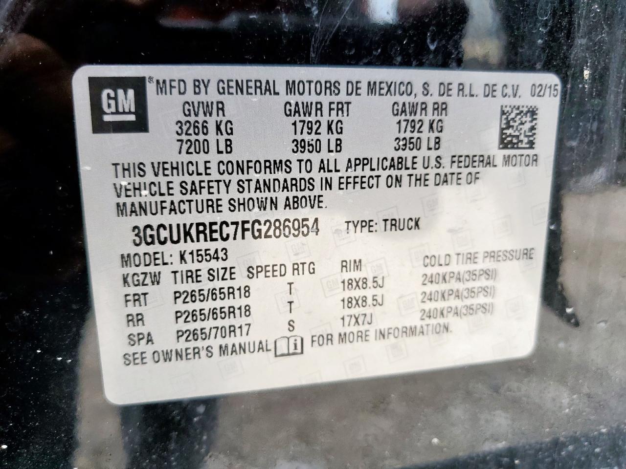 2015 Chevrolet Silverado K1500 Lt VIN: 3GCUKREC7FG286954 Lot: 63133655