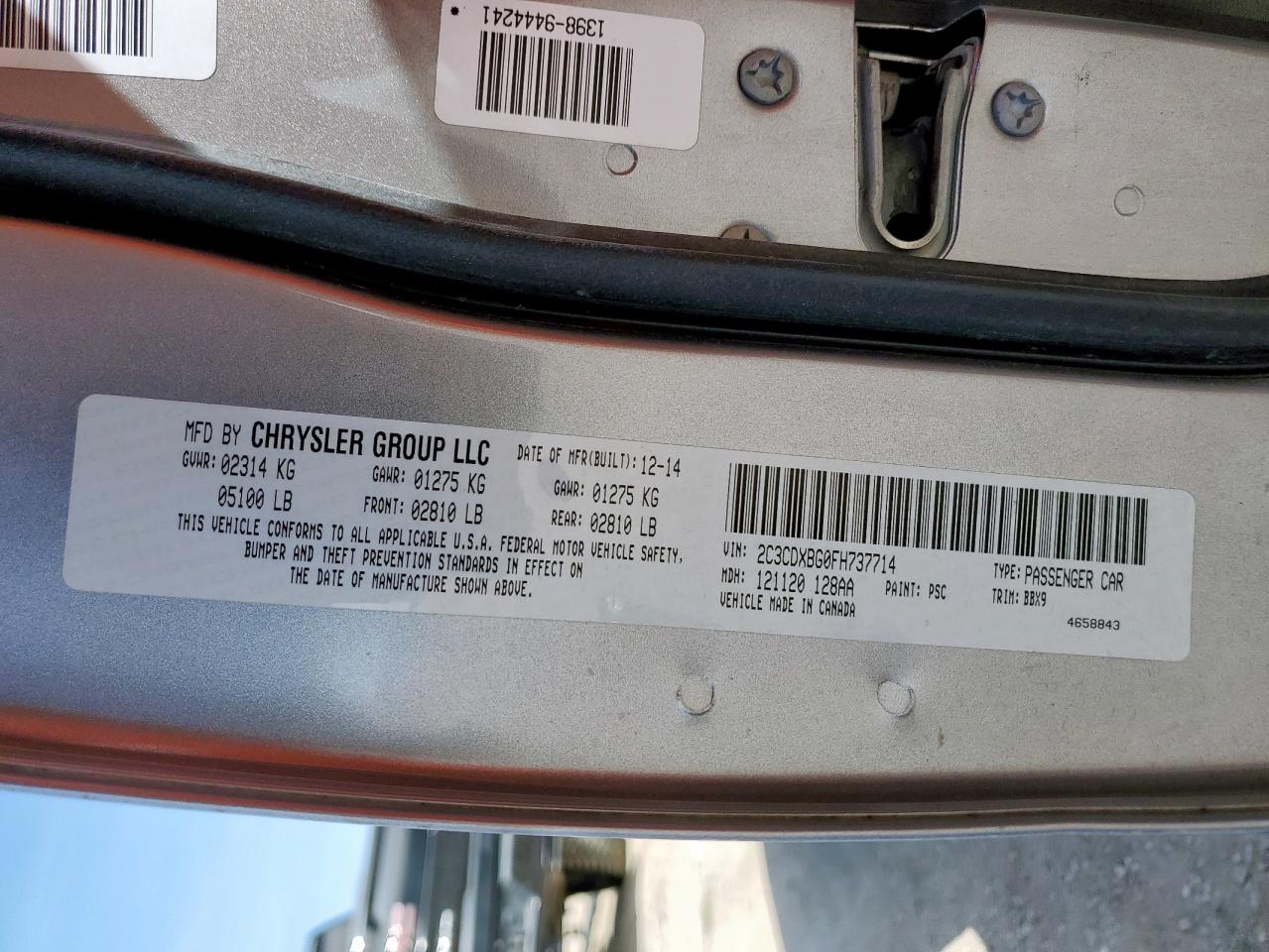 2015 Dodge Charger Se VIN: 2C3CDXBG0FH737714 Lot: 64022395