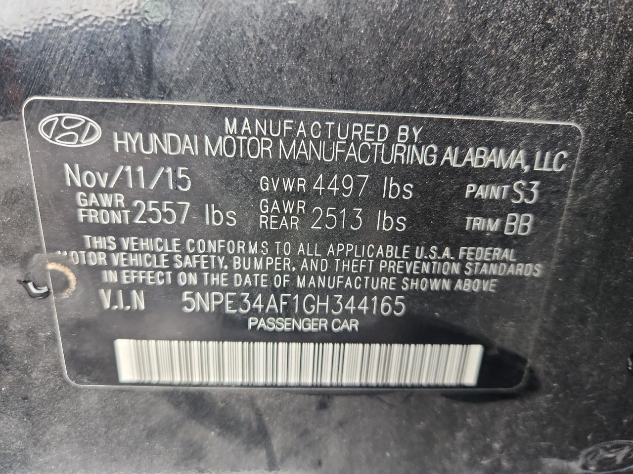 2016 Hyundai Sonata Sport VIN: 5NPE34AF1GH344165 Lot: 65622445