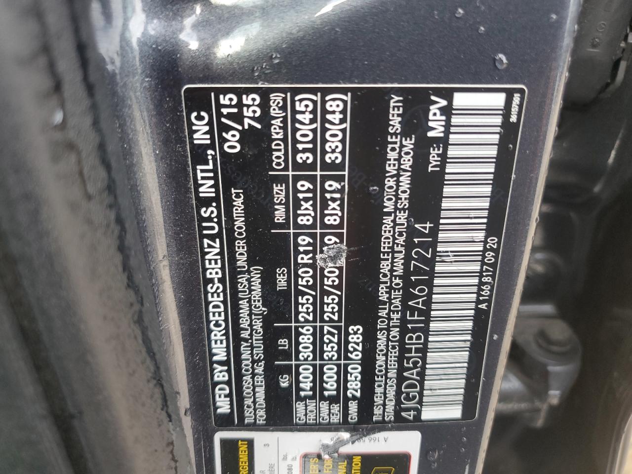 2015 Mercedes-Benz Ml 350 4Matic VIN: 4JGDA5HB1FA617214 Lot: 64962765