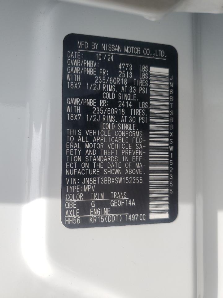 2025 Nissan Rogue Sv VIN: JN8BT3BBXSW152355 Lot: 64922975